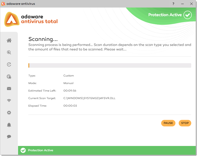 Custom Scan Progress window
