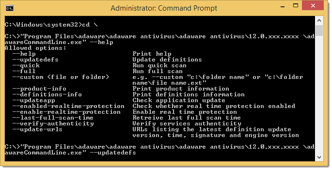 Update Definitions window