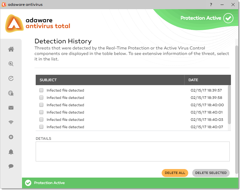 Detection History window