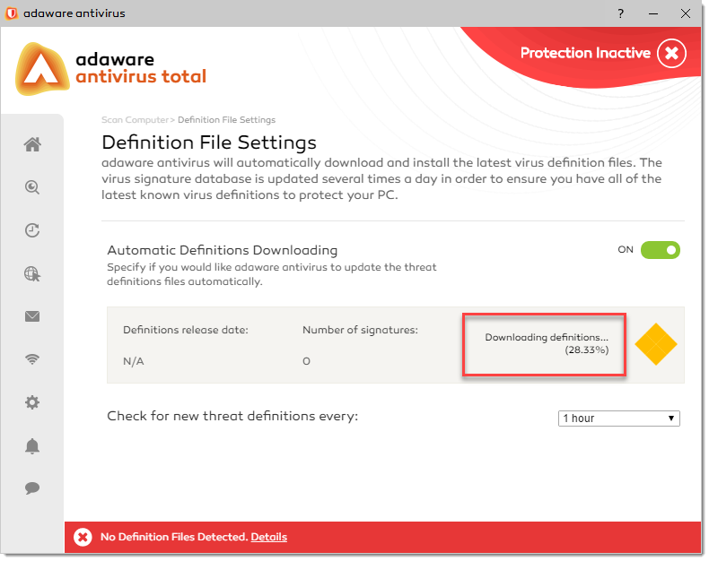Download Definitions Progress window
