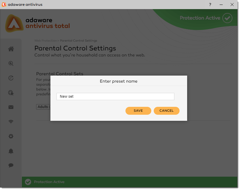 Enter Preset Name popup