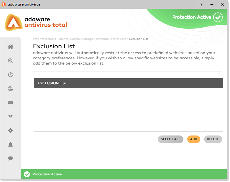 Exclusion List window