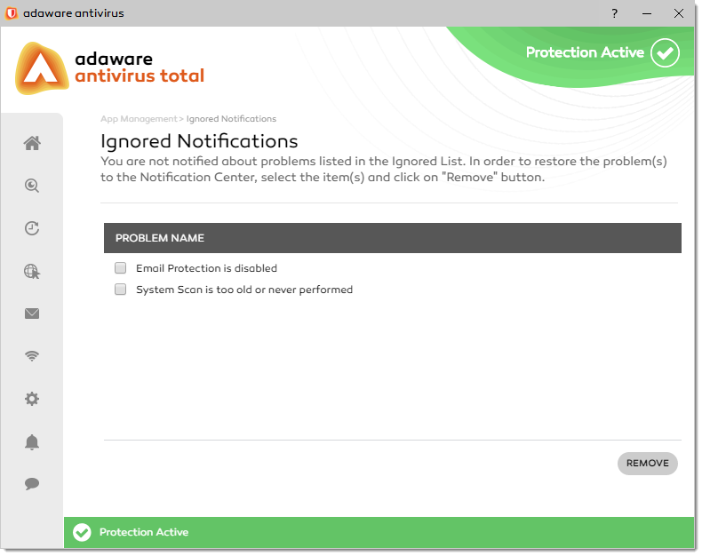 Ignored Notifications window