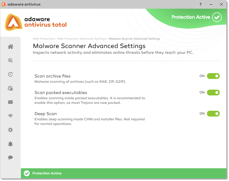 Malware Scanner Advanced Settings window