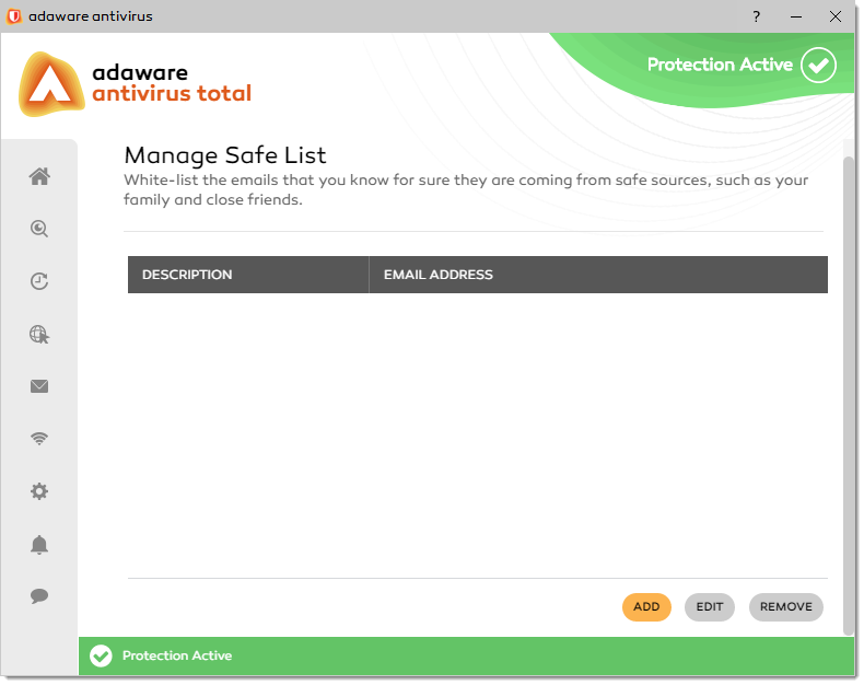 Manage Safe List window