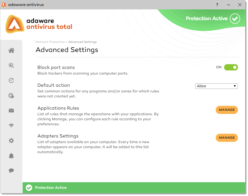 Network Protection - Advanced Settings window