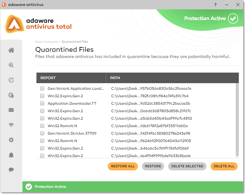 Quarantined Files window