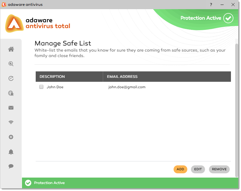 Record in Safe List window