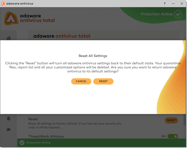 Reset All Settings popup