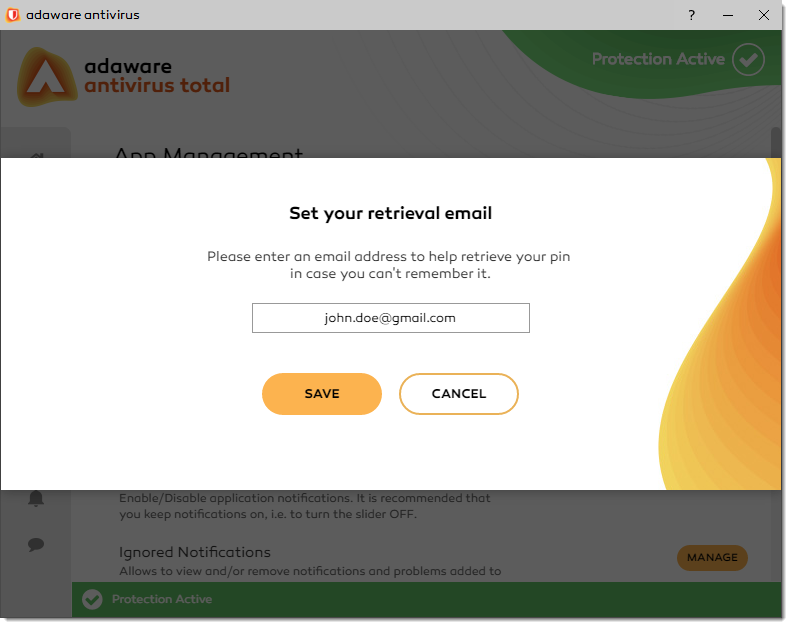 Set your Retrieval Email window