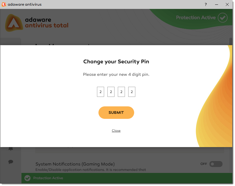 Change your Security Pin window