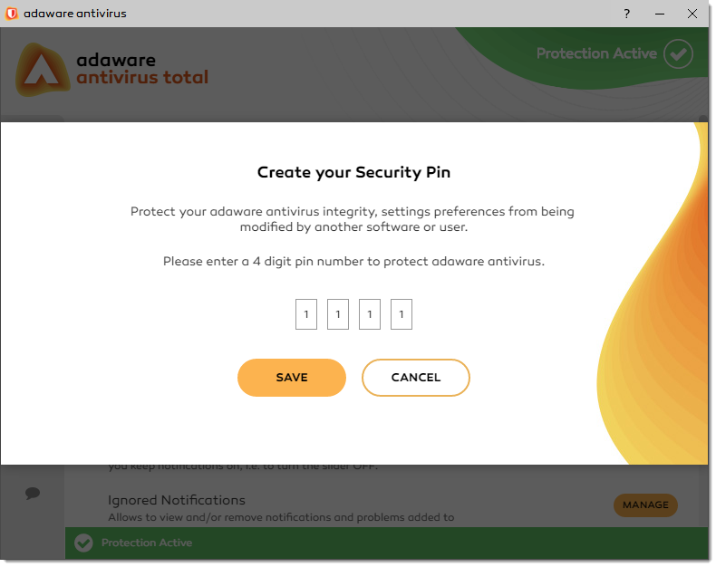 Create your Security Pin window