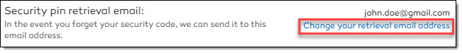 Change your Retrieval Email Address link