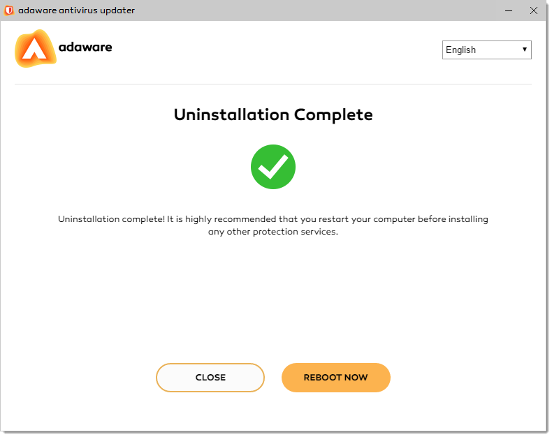 Uninstallation Complete window